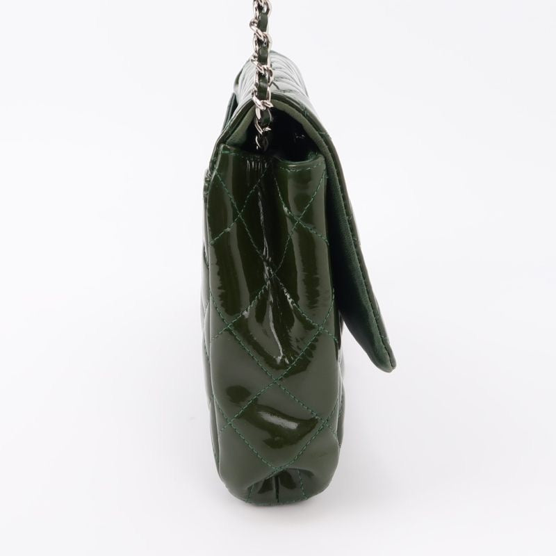 Chanel Envelope Clutch with Chains Shoulder Bag Dark Green Patent Leather