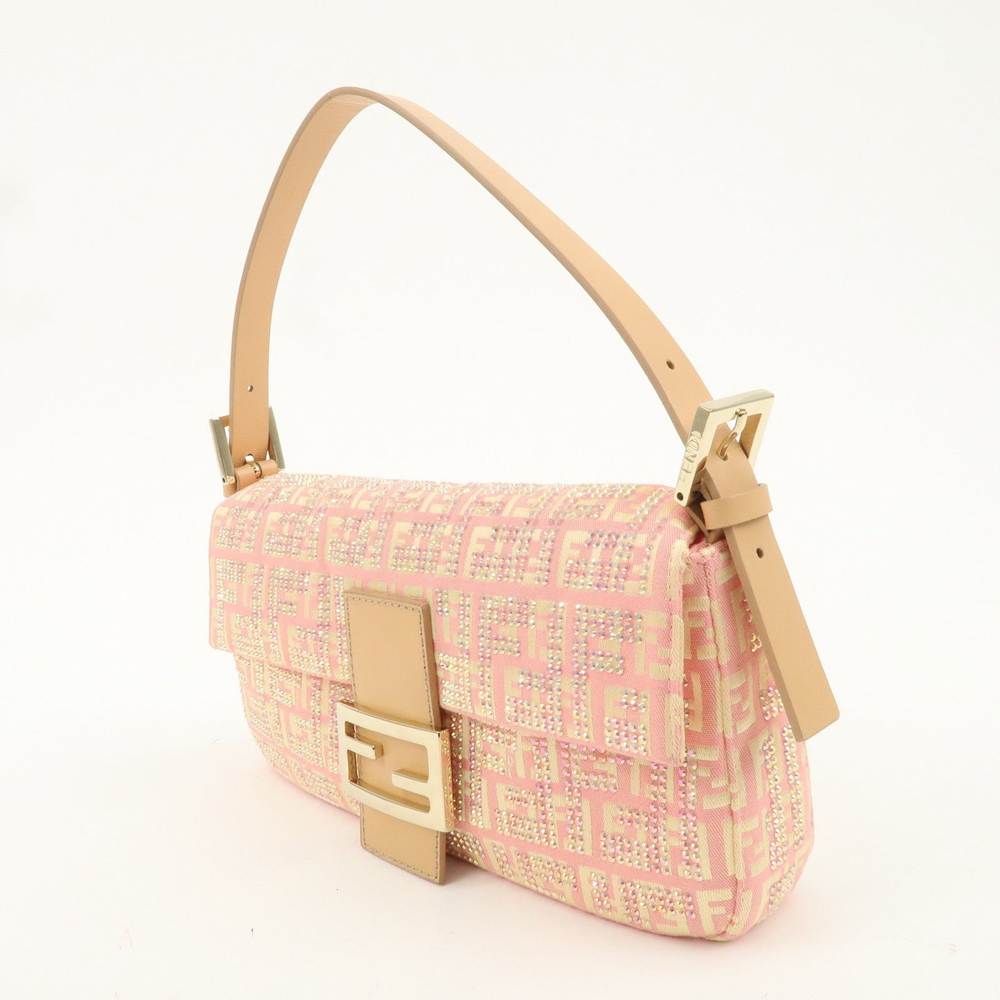 FENDI Zucca Mamma Baguette Leather Shoulder Bag Pink 8BR000