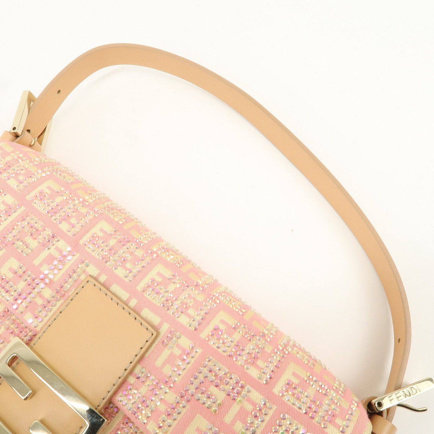 FENDI Zucca Mamma Baguette Leather Shoulder Bag Pink 8BR000