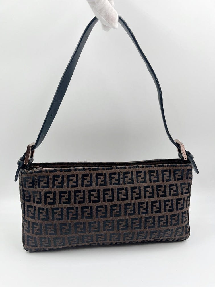 Vintage Fendi Pochette Bag in Brown Zucchino Canvas