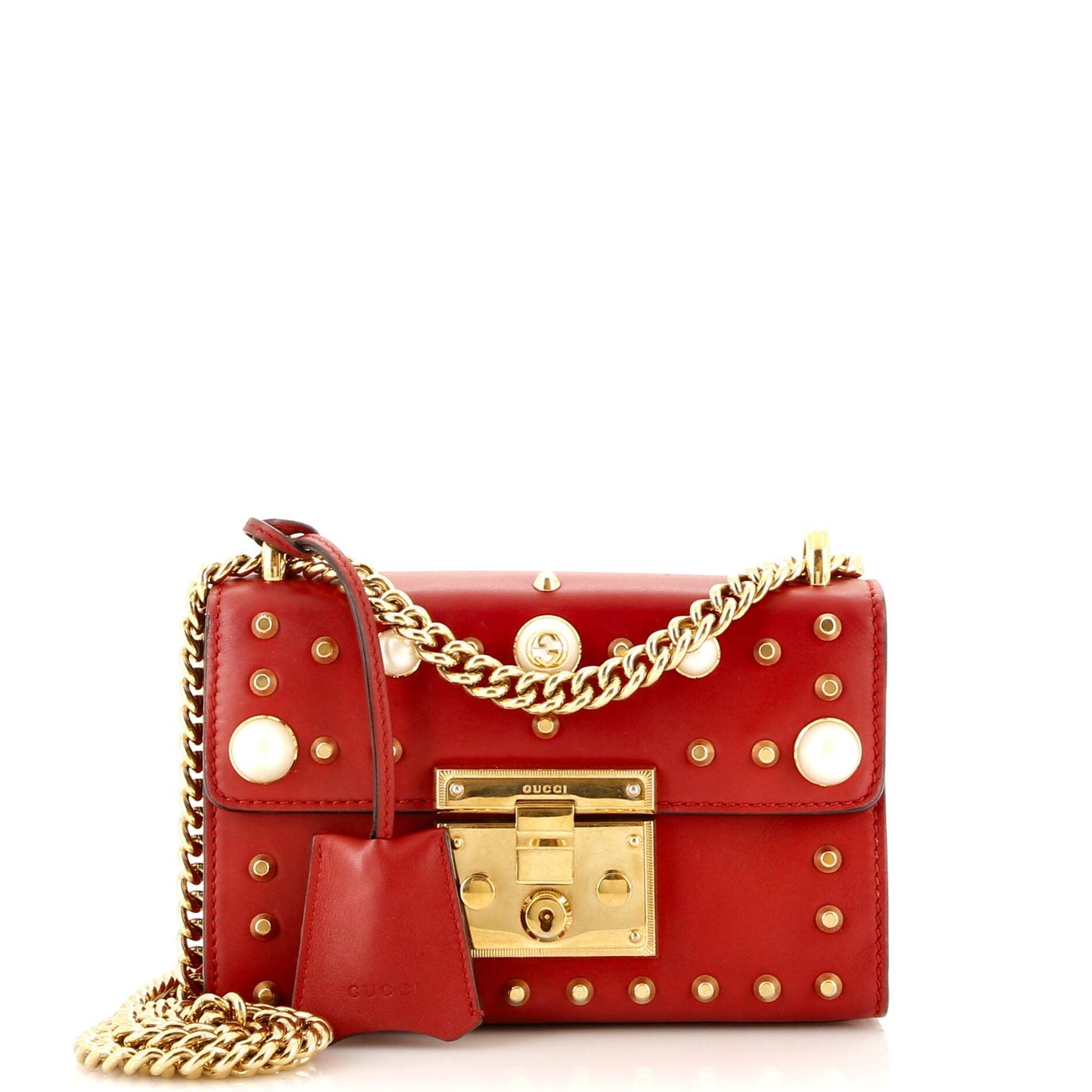 Pearly Padlock Shoulder Bag Studded Leather Small