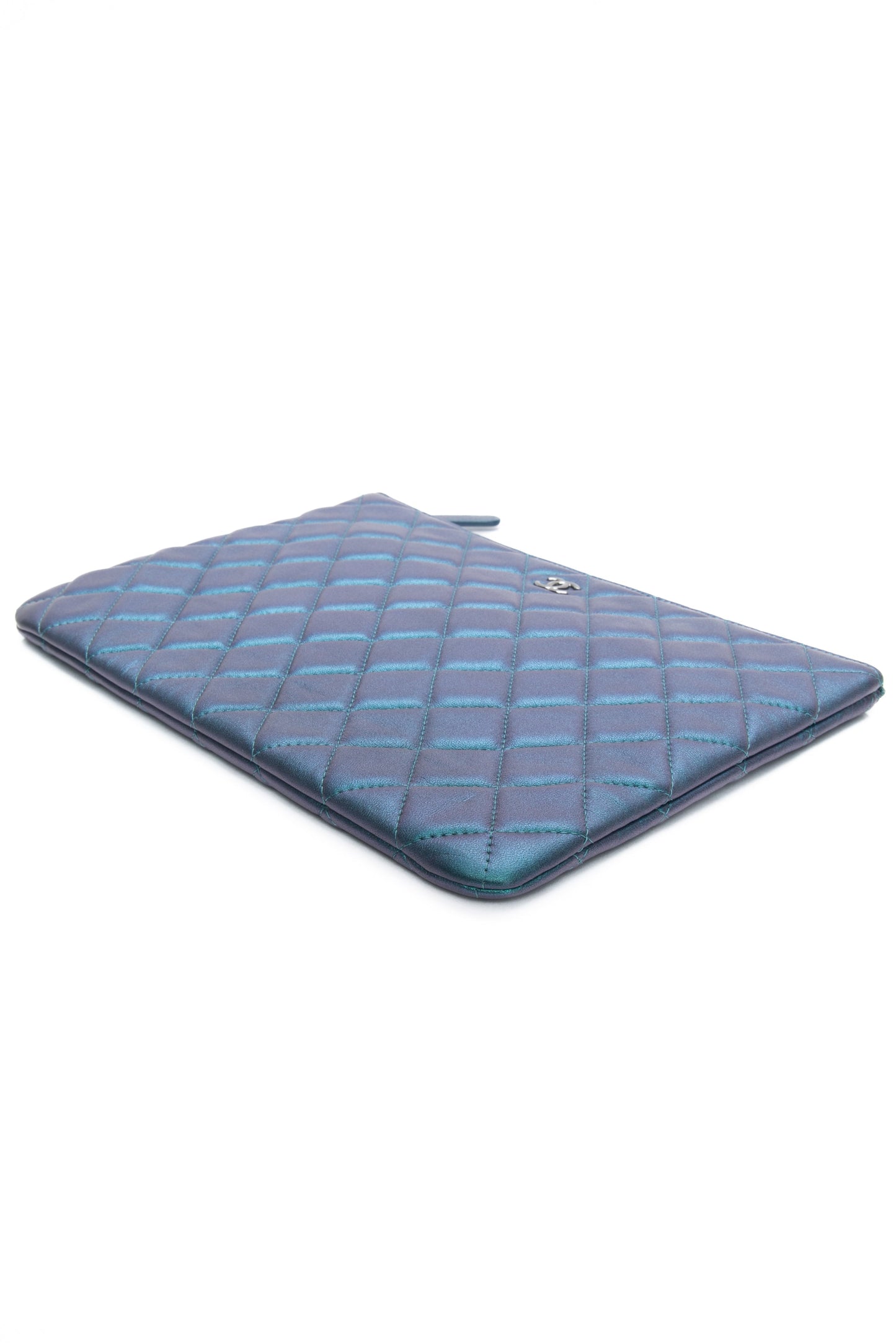 CHANEL Lambskin Quilted Iridescent O Case Clutch