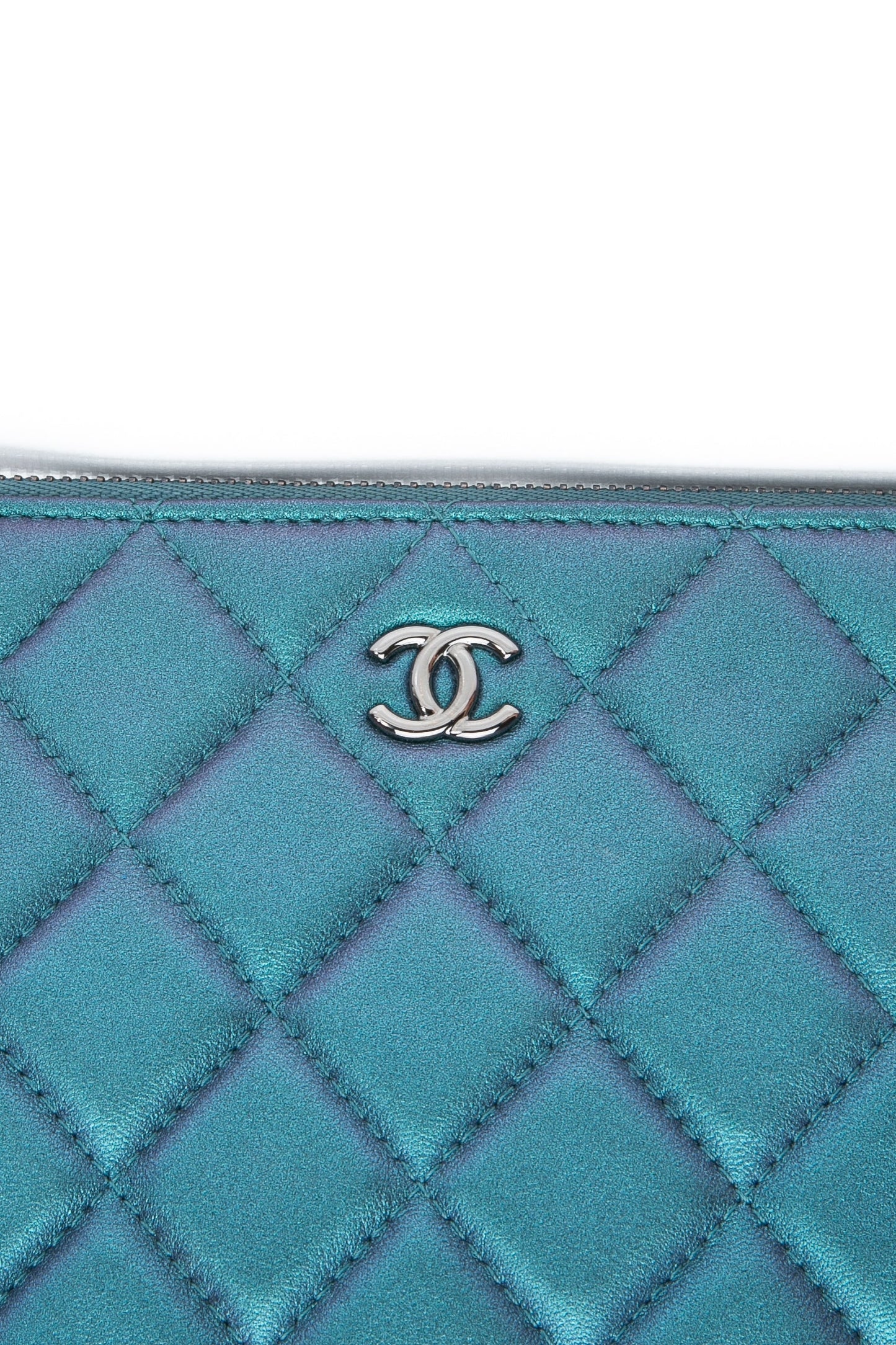 CHANEL Lambskin Quilted Iridescent O Case Clutch
