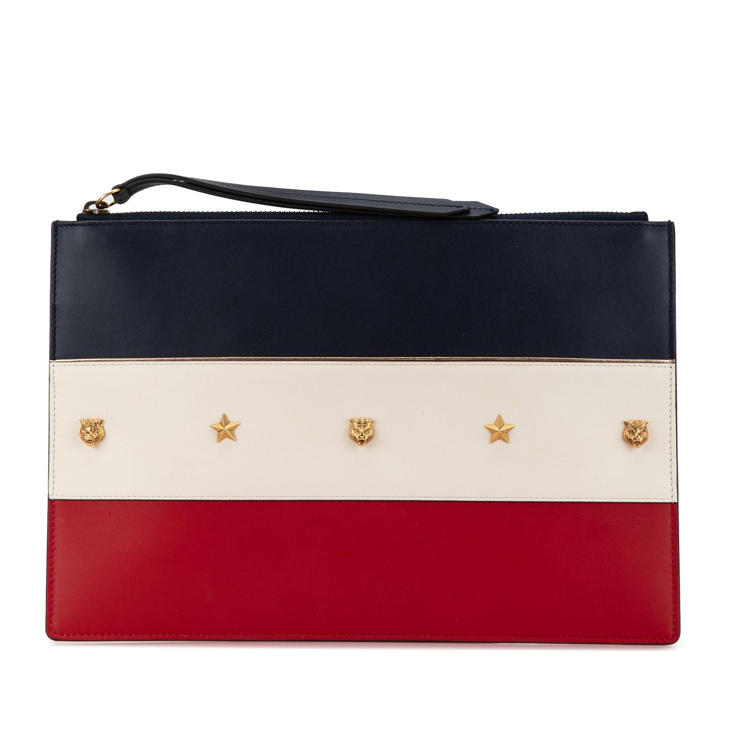 Blue Gucci Leather Animalier Zip Pouch Clutch Bag