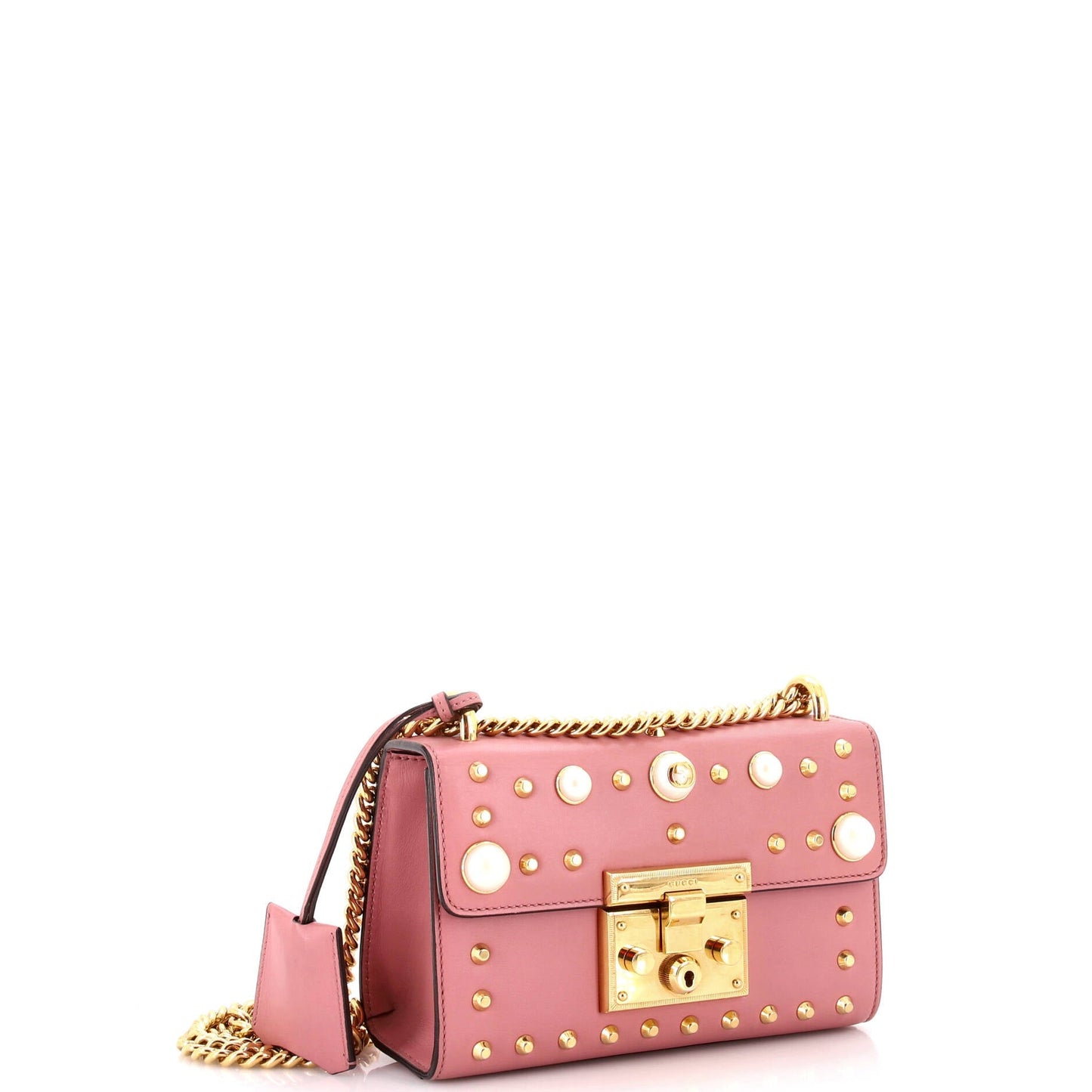 Pearly Padlock Shoulder Bag Studded Leather Small