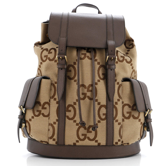 Double Pocket Belt Backpack Jumbo GG Canvas and Leather Large