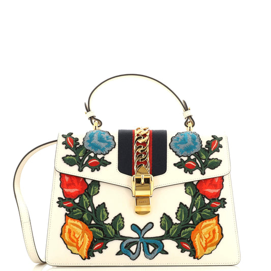 Sylvie Top Handle Bag Embroidered Leather Medium