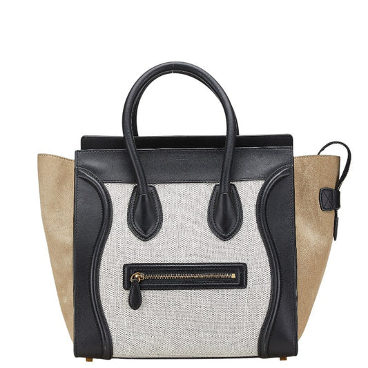 Celine Leather Canvas Suede Luggage Mini Shopper Handbag