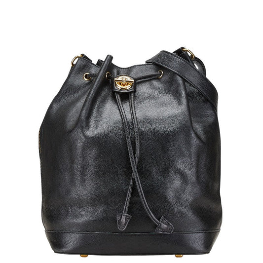 Celine Black Leather Drawstring Shoulder Bag