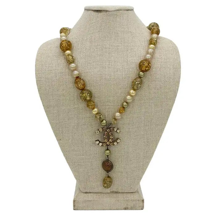 Vintage Chanel Rhinestone Beaded Pearl Necklace