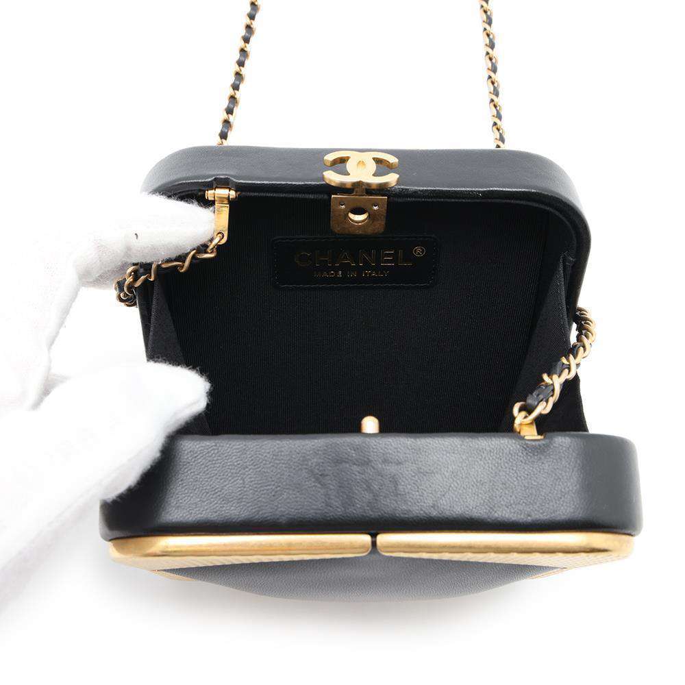 CHANEL Chain Shoulder Bag Gold/Black Lambskin Metal