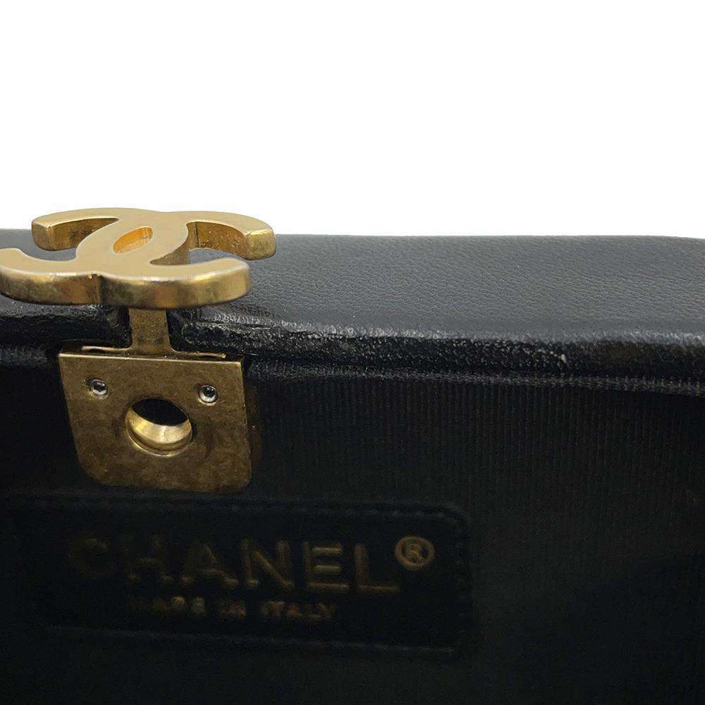 CHANEL Chain Shoulder Bag Gold/Black Lambskin Metal