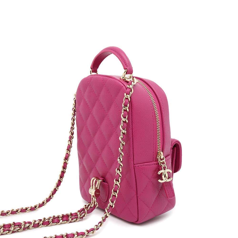 CHANEL 2way Backpack Shoulder Bag Fuschia Pink AP3753 Caviar Leather