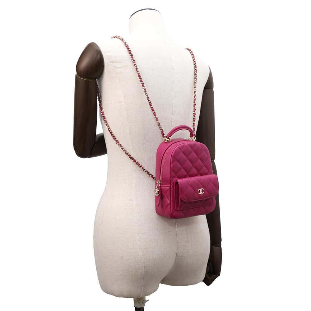 CHANEL 2way Backpack Shoulder Bag Fuschia Pink AP3753 Caviar Leather