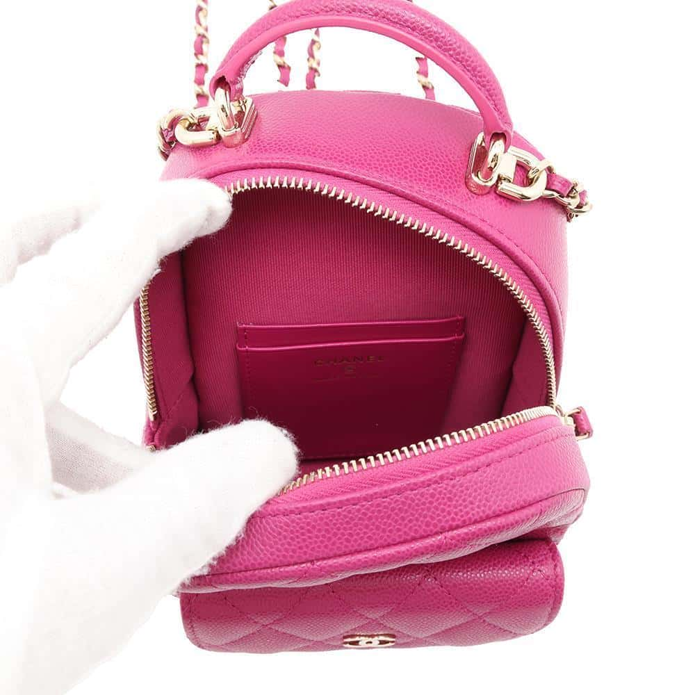 CHANEL 2way Backpack Shoulder Bag Fuschia Pink AP3753 Caviar Leather