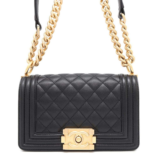 CHANEL Matelasse Boy Chanel ChainShoulder Bag BlackA67085 Caviar Leather Size 20