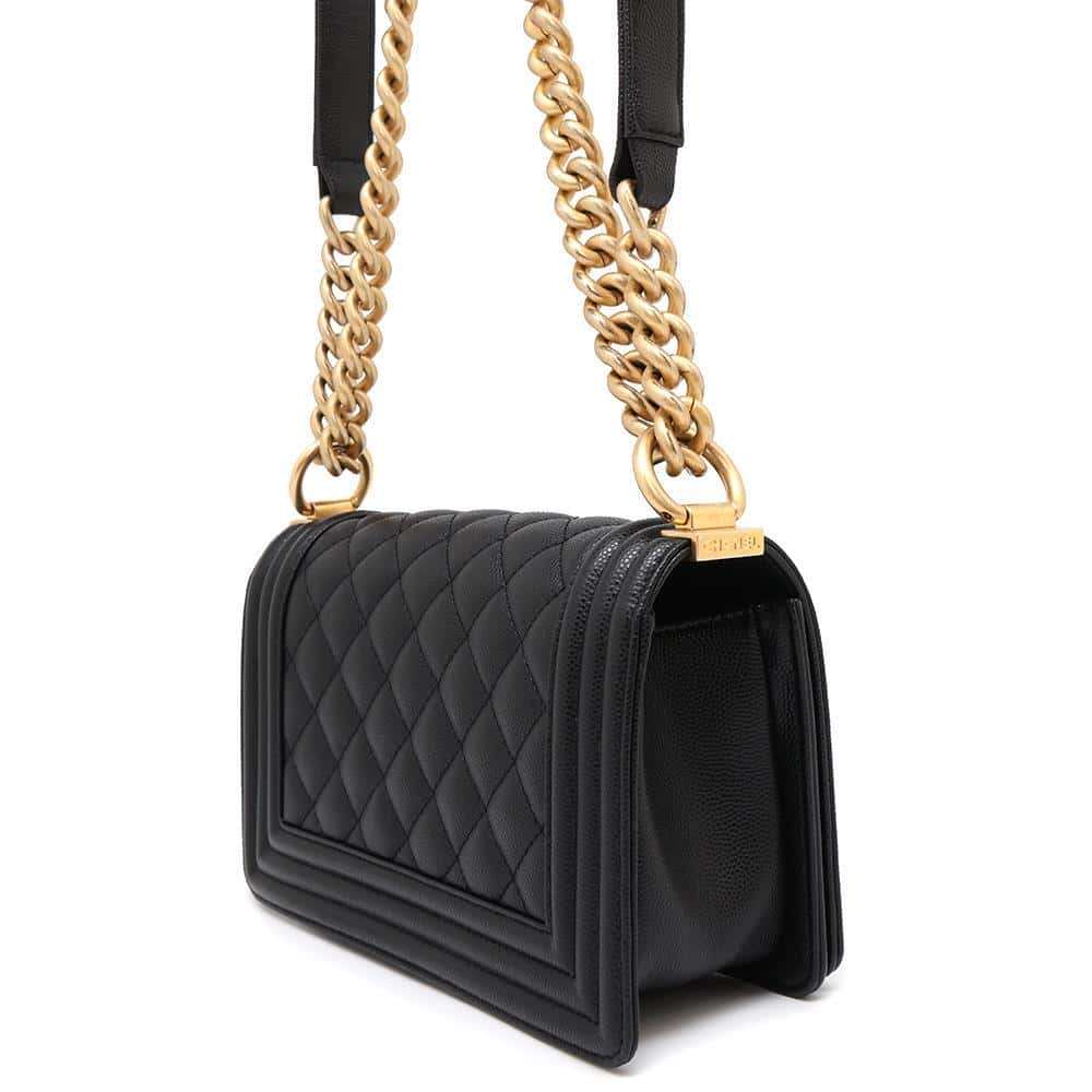 CHANEL Matelasse Boy Chanel ChainShoulder Bag BlackA67085 Caviar Leather Size 20