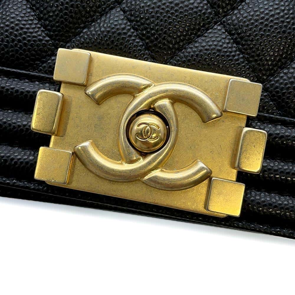 CHANEL Matelasse Boy Chanel ChainShoulder Bag BlackA67085 Caviar Leather Size 20