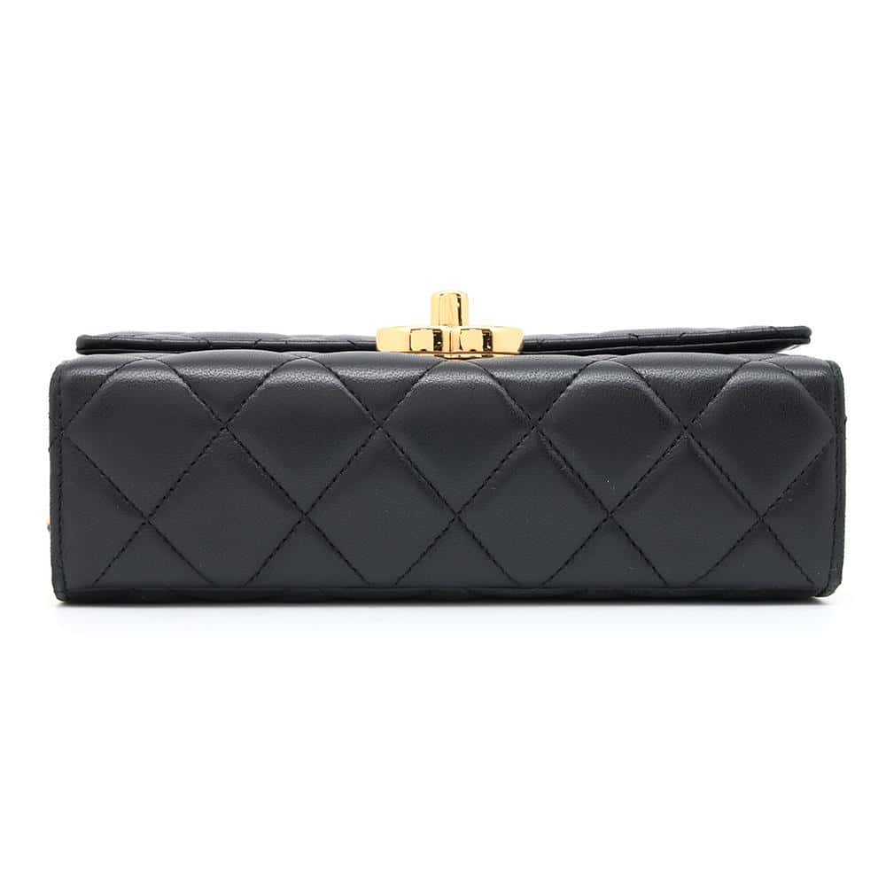 CHANEL Matelasse Side Plate 2WAY Shoulder Bag Black Lambskin