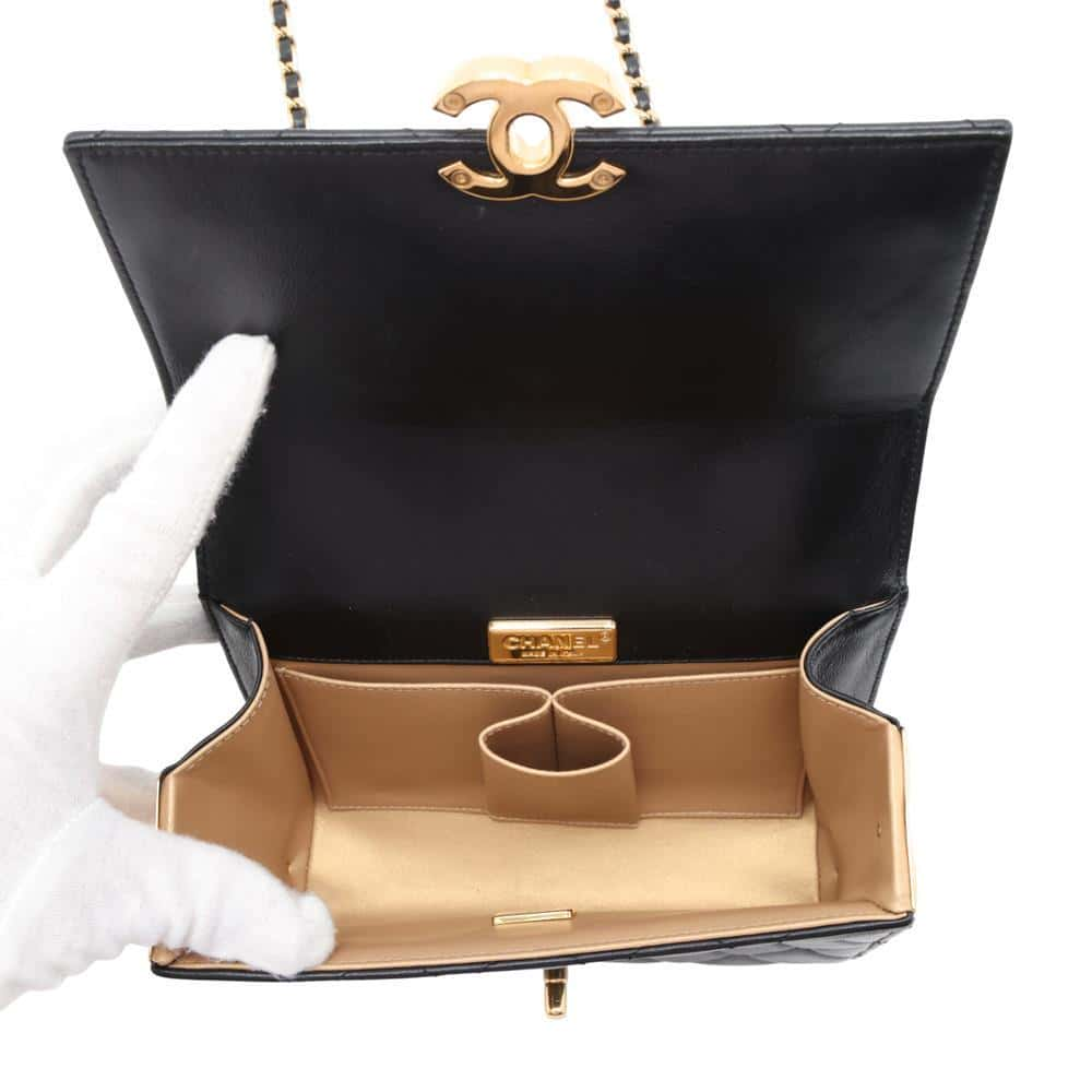 CHANEL Matelasse Side Plate 2WAY Shoulder Bag Black Lambskin