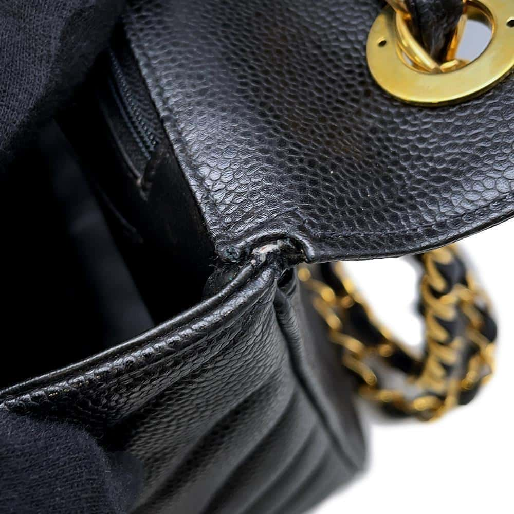 CHANEL V Stitch ChainShoulder Bag Black Caviar Leather Size 36