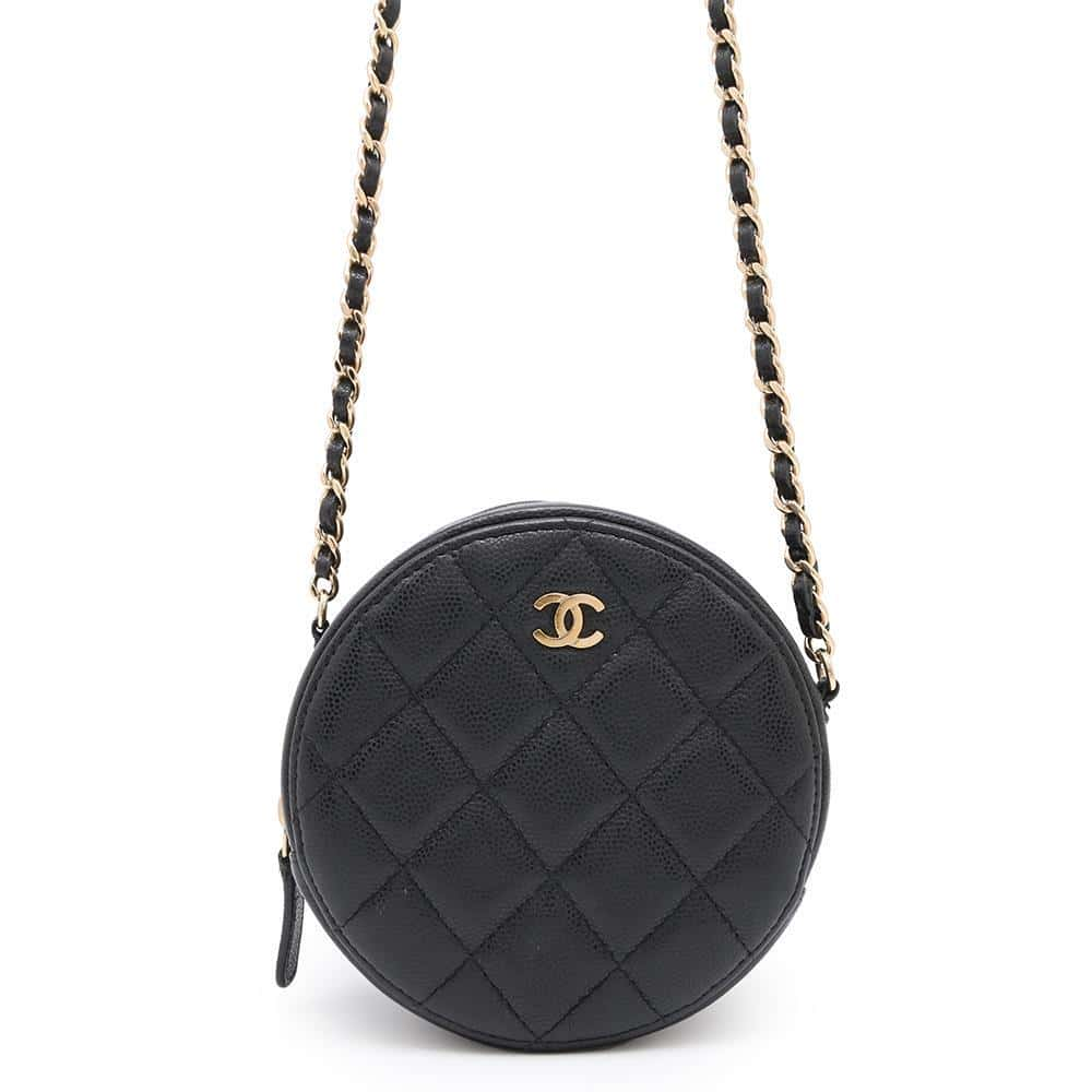 CHANEL Round Shoulder Bag BlackAP0245 Caviskin Size Mini