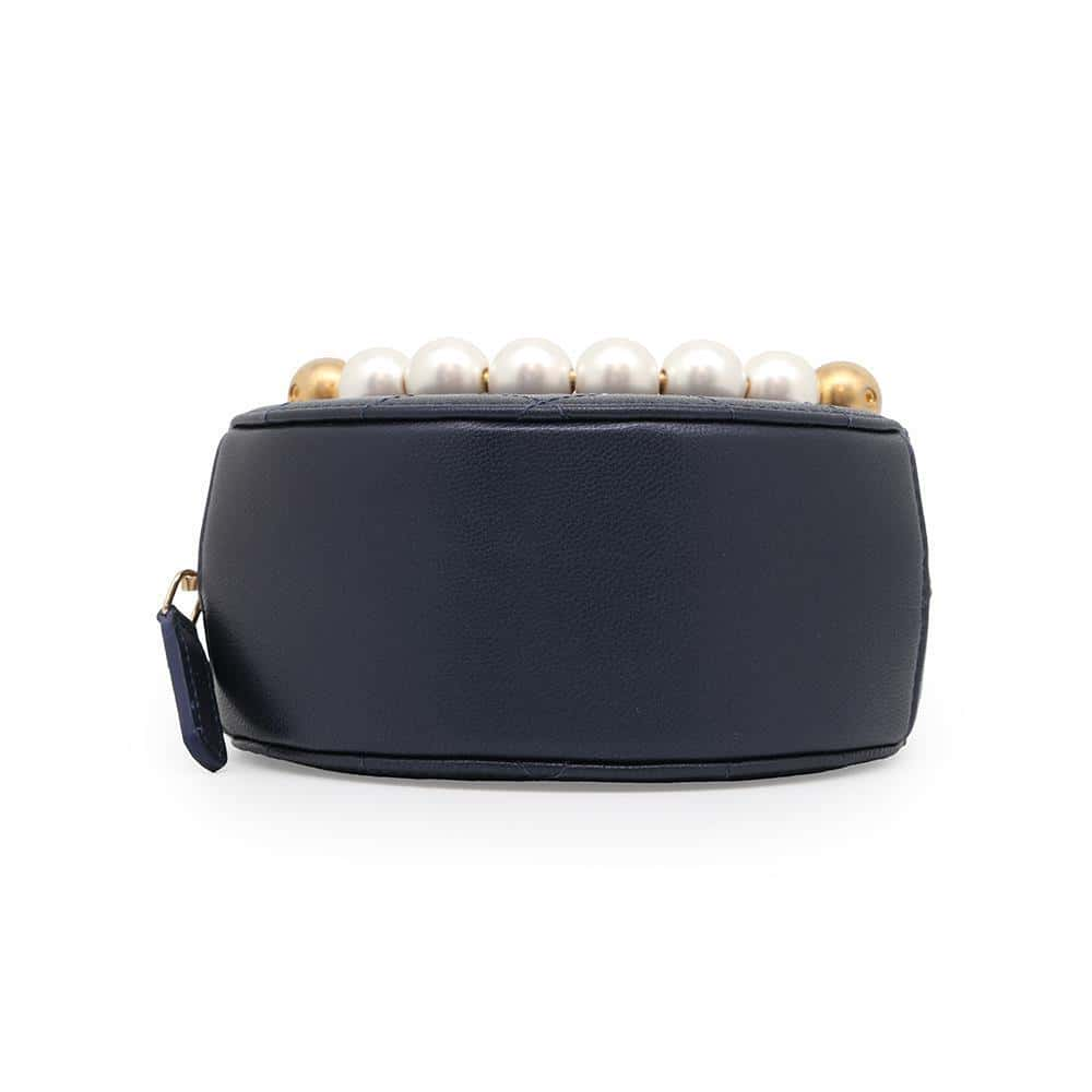 CHANEL Matelasse Round Pearl Shoulder Bag NavyAP0999 Leather Faux Pearl