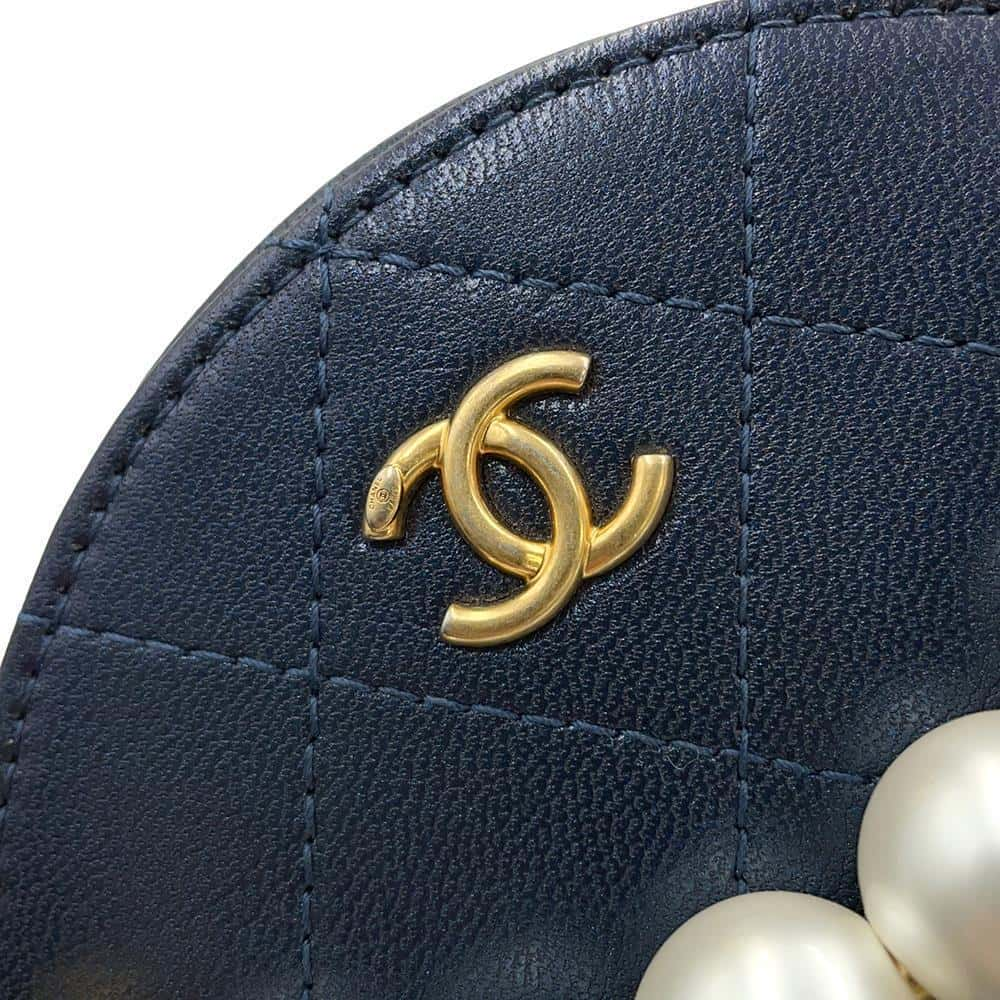 CHANEL Matelasse Round Pearl Shoulder Bag NavyAP0999 Leather Faux Pearl