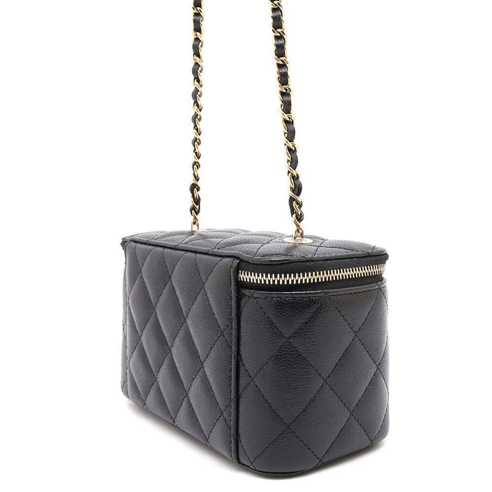 CHANEL Matelasse Vanity ChainShoulder Bag BlackAP1341 Caviar Leather