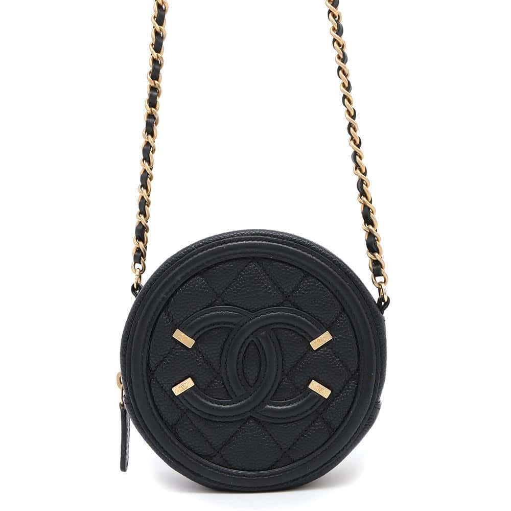 CHANEL CCFiligree Round ChainShoulder Bag BlackAP0365 Caviar Leather