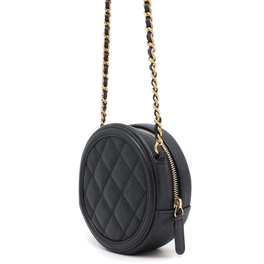 CHANEL CCFiligree Round ChainShoulder Bag BlackAP0365 Caviar Leather