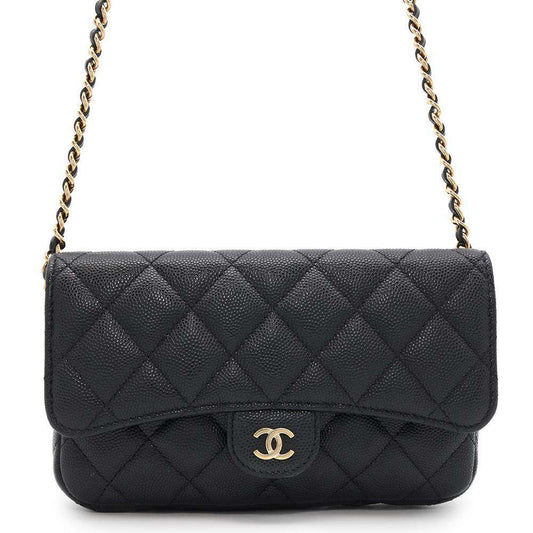 CHANEL Matelasse Flap ChainShoulder Phone Pouch BlackAP2096 Caviar Leather