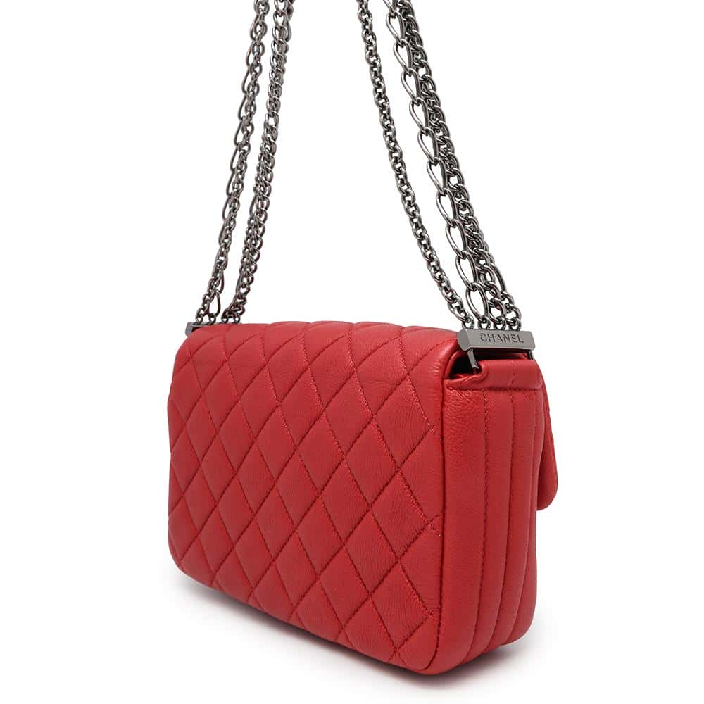 CHANEL Mademoiselle Triple Chain Shoulder Red Leather