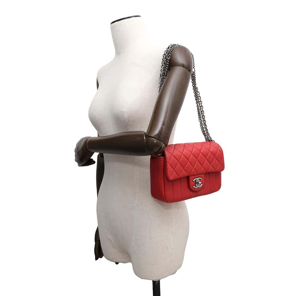 CHANEL Mademoiselle Triple Chain Shoulder Red Leather