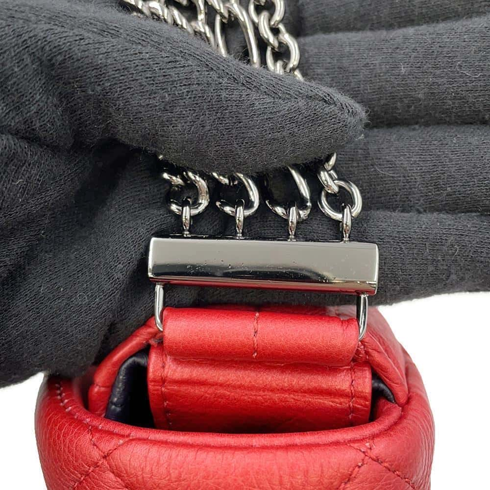 CHANEL Mademoiselle Triple Chain Shoulder Red Leather