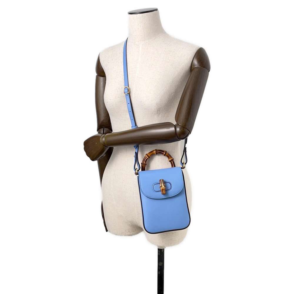 GUCCI Bamboo 2WAY Backpack Light Blue702106 Leather