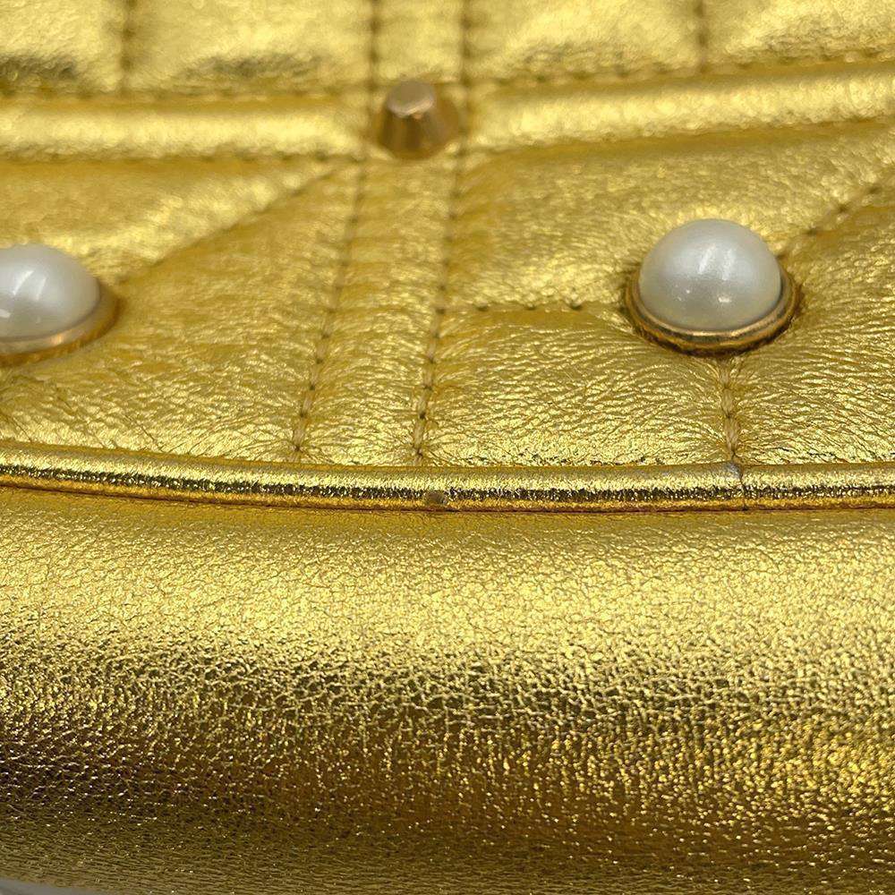 GUCCI GG Marmont Pearl Logo Shoulder Bag Gold447632 Leather Faux Pearl