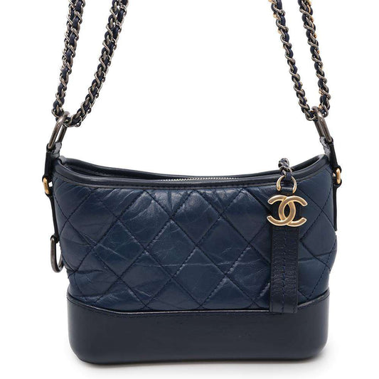 CHANEL Gabriel Do ChainShoulder Bag NavyA91810 Aged Calf Leather Size Small