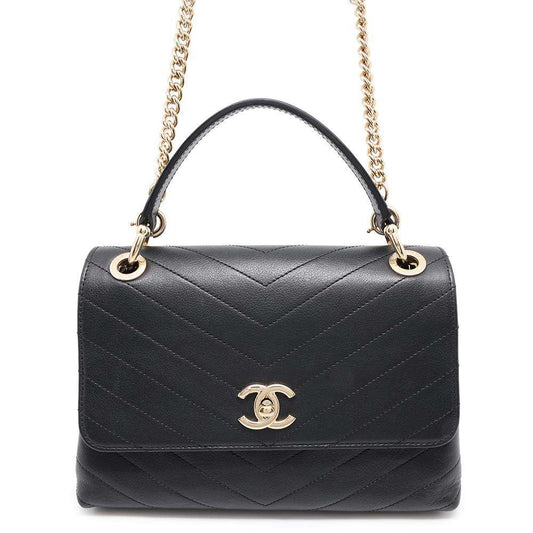 CHANEL V Stitch 2WAY Flap ChainShoulder Bag BlackA57147 Leather