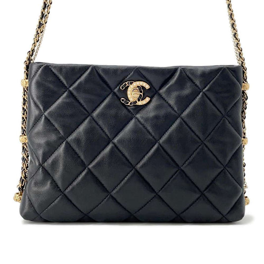 CHANEL Matelasse Side Chain Shoulder Bag BlackAS2666 Lambskin