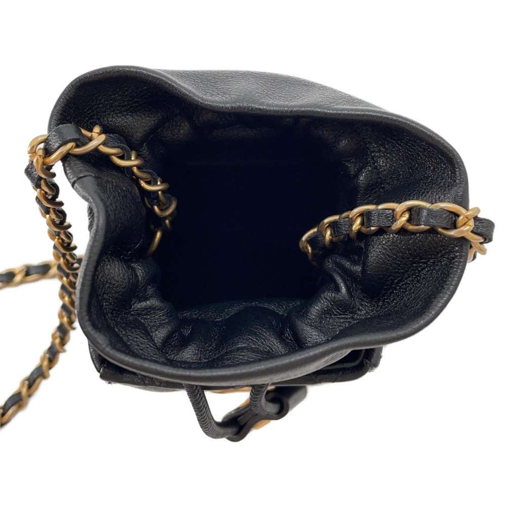 CHANEL Matelasse MiniDrawstring Bag Square ChainShoulder Bag Black Lambskin