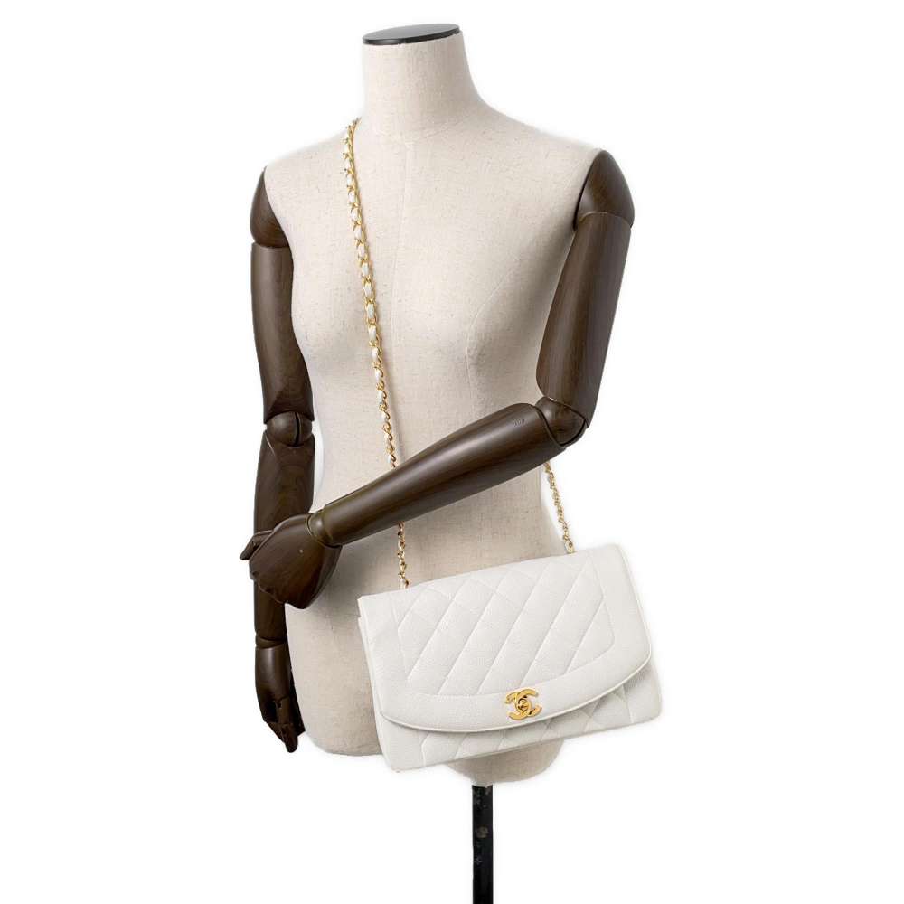 CHANEL Diana 2wayChainShoulder WhiteA01165 Caviar Leather