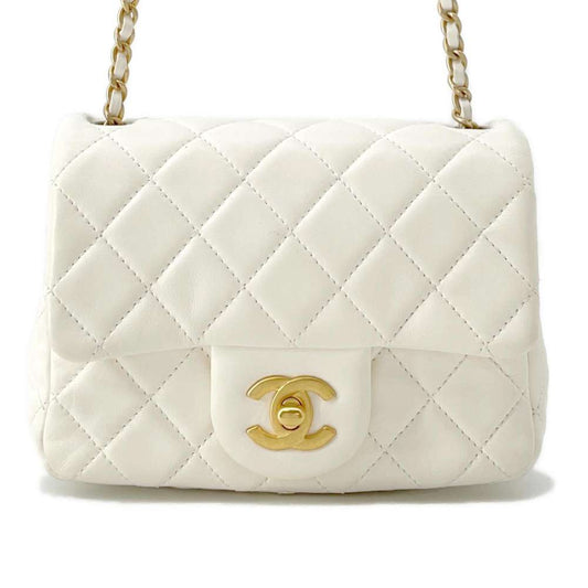 CHANEL Mini Materasse Chain Shoulder White Lambskin