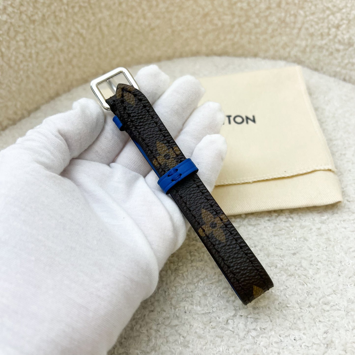 LV Luggage Tag in Beige / Grey / Blue Epi Leather and Monogram Canvas
