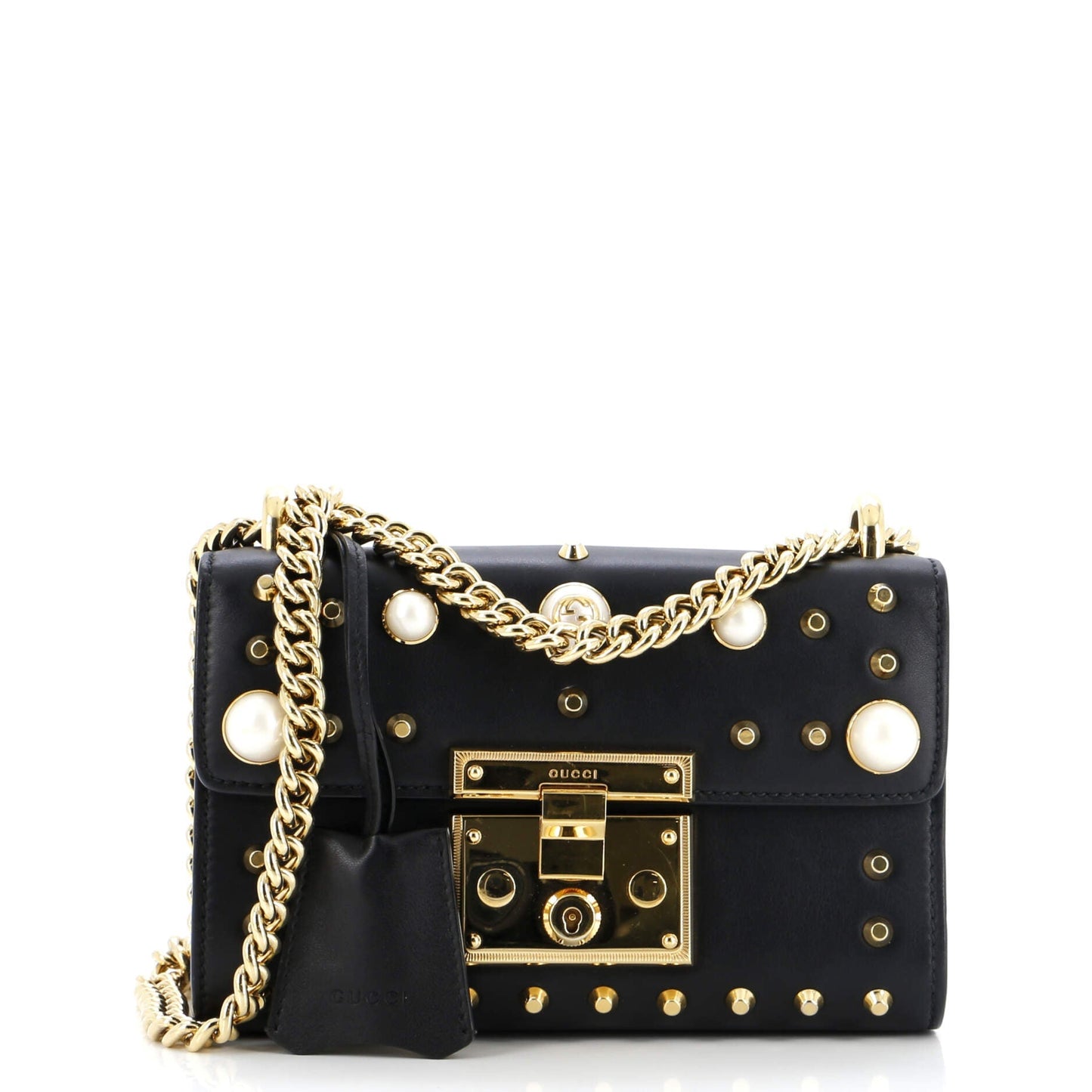 Pearly Padlock Shoulder Bag Studded Leather Small