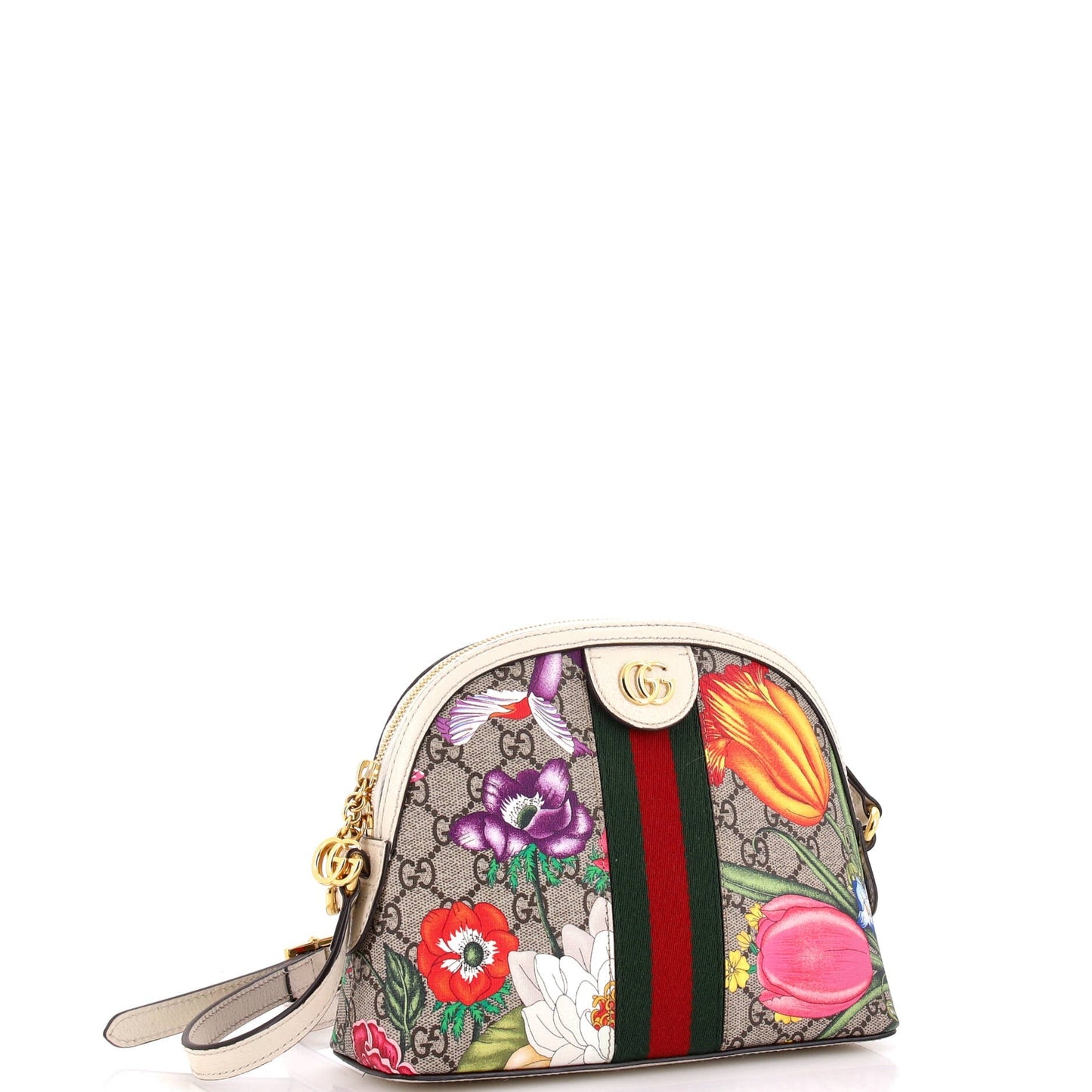 Ophidia Dome Shoulder Bag Flora GG Coated Canvas Small