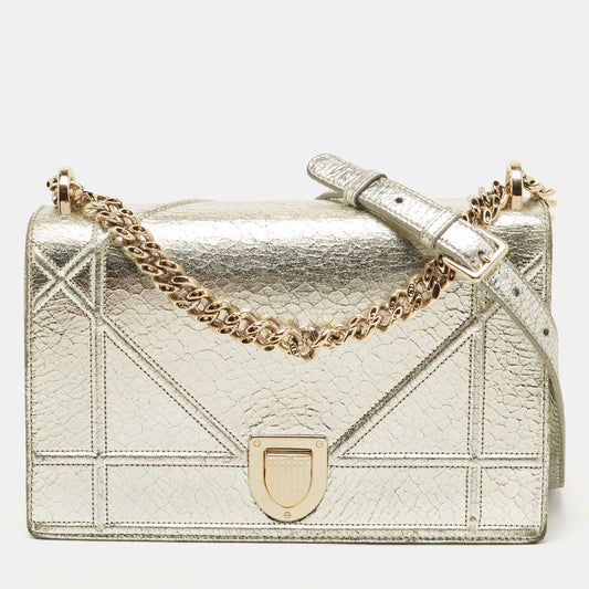 Dior Silver Leather Medium Diorama Flap Shoulder Bag