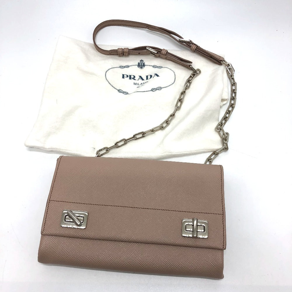 PRADA Shoulder Bag BT955X Safiano leather beige logo/shoulder ChainShoulder Women Used