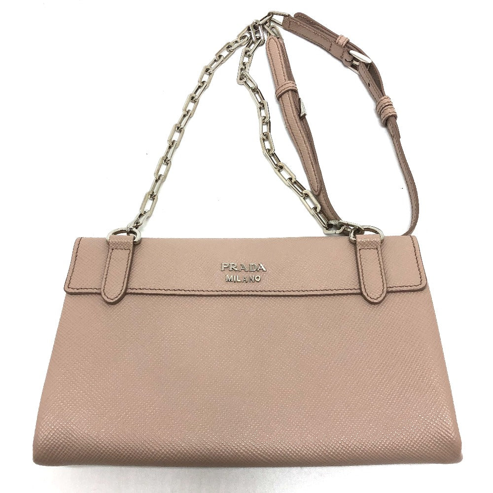 PRADA Shoulder Bag BT955X Safiano leather beige logo/shoulder ChainShoulder Women Used