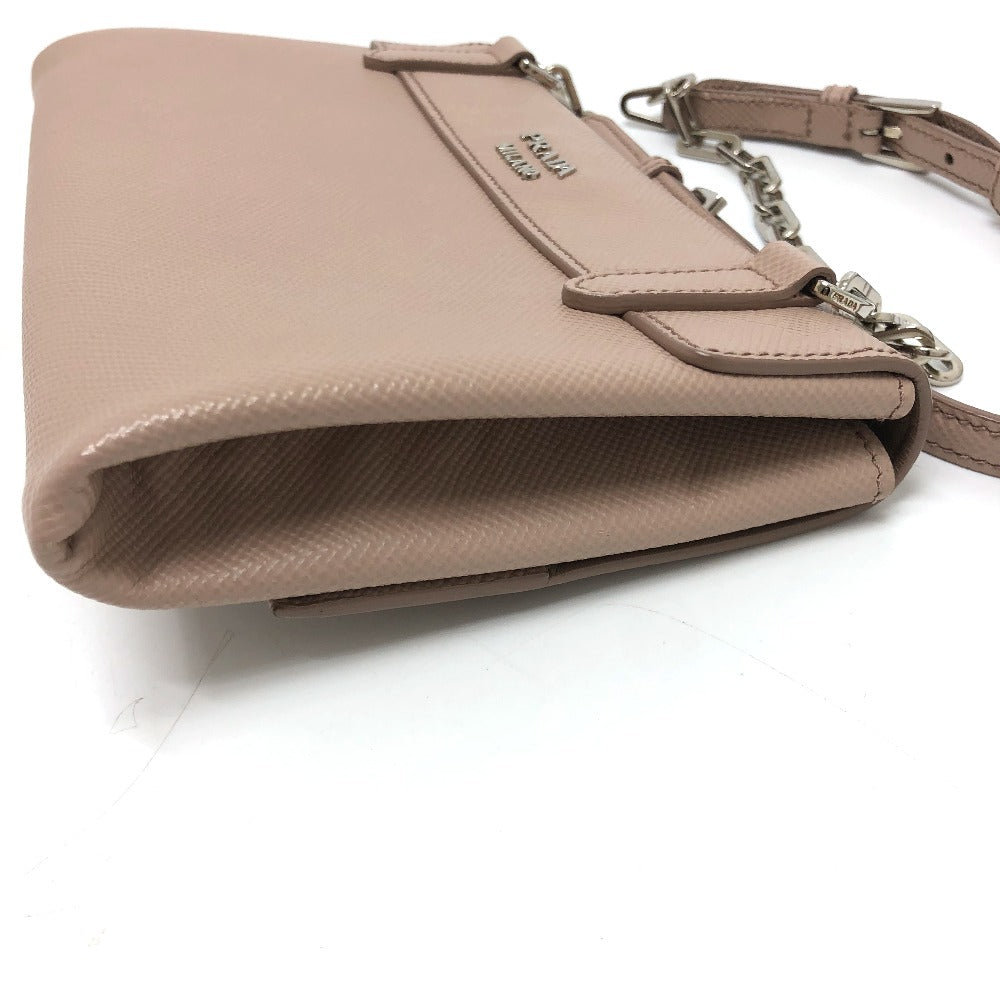 PRADA Shoulder Bag BT955X Safiano leather beige logo/shoulder ChainShoulder Women Used